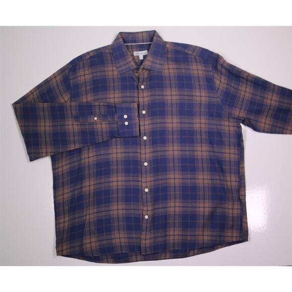 Peter Millar Blue/Brown Plaid Button-Up Dress Shirt Men's XL - Picture 2 of 7